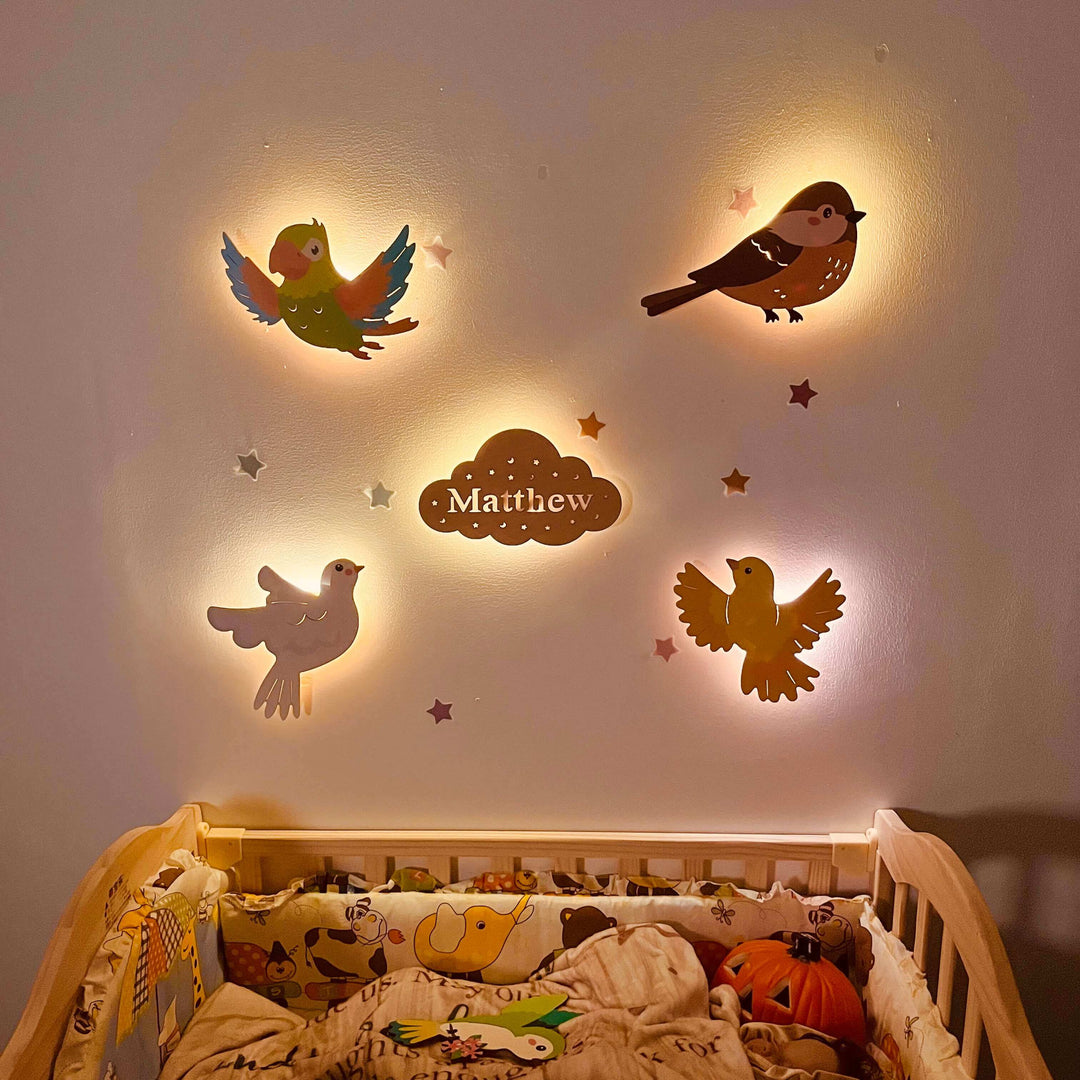 Personalized Wooden Baby's Room Wall Light Set-Sky Animal Theme