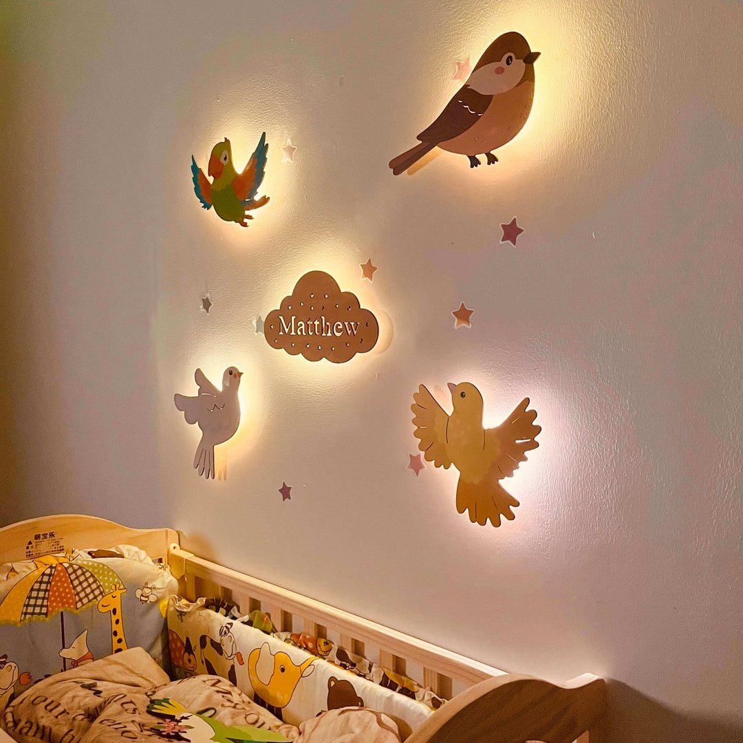 Personalized Wooden Baby's Room Wall Light Set-Sky Animal Theme