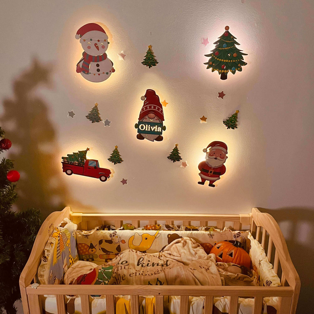 Personalized Wooden Baby's Room Wall Light Set-Christmas Theme