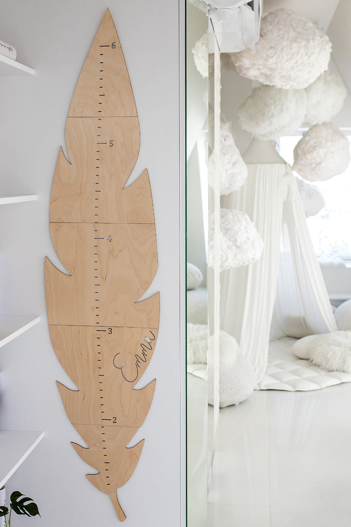 Personalized Wooden Feather Growth Chart Height Ruler