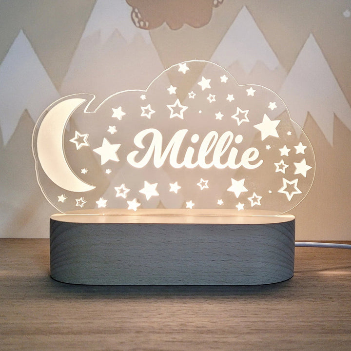 Personalized Night Light with Moon & Stars - Nursery Decor