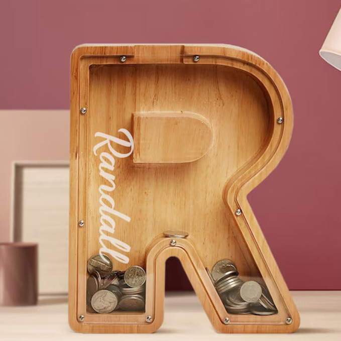 Wooden Letter Piggy Bank For Kids