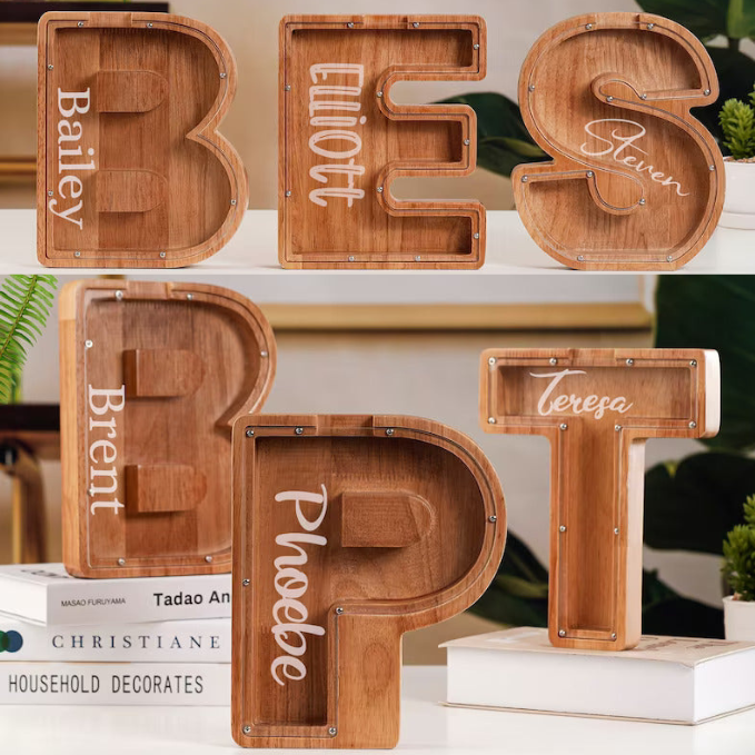 Wooden Letter Piggy Bank For Kids