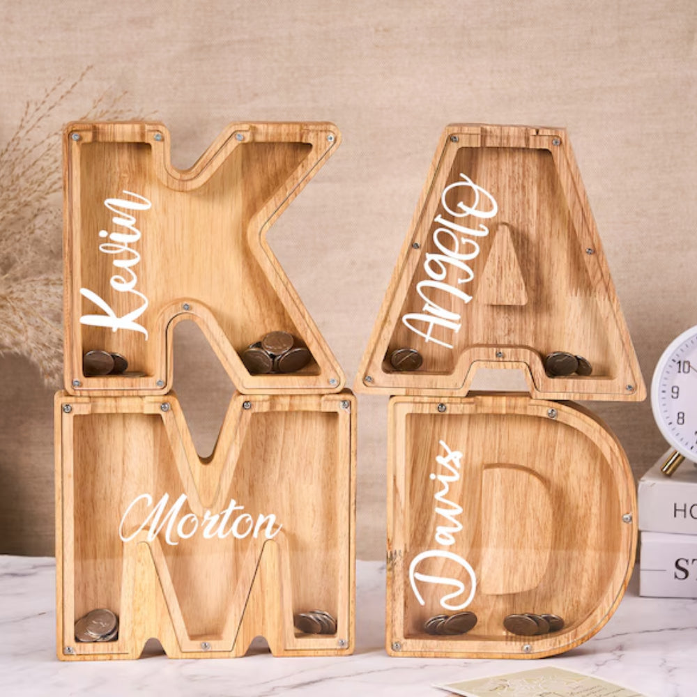 Personalized Kids Wooden Letter Coin Piggy Bank