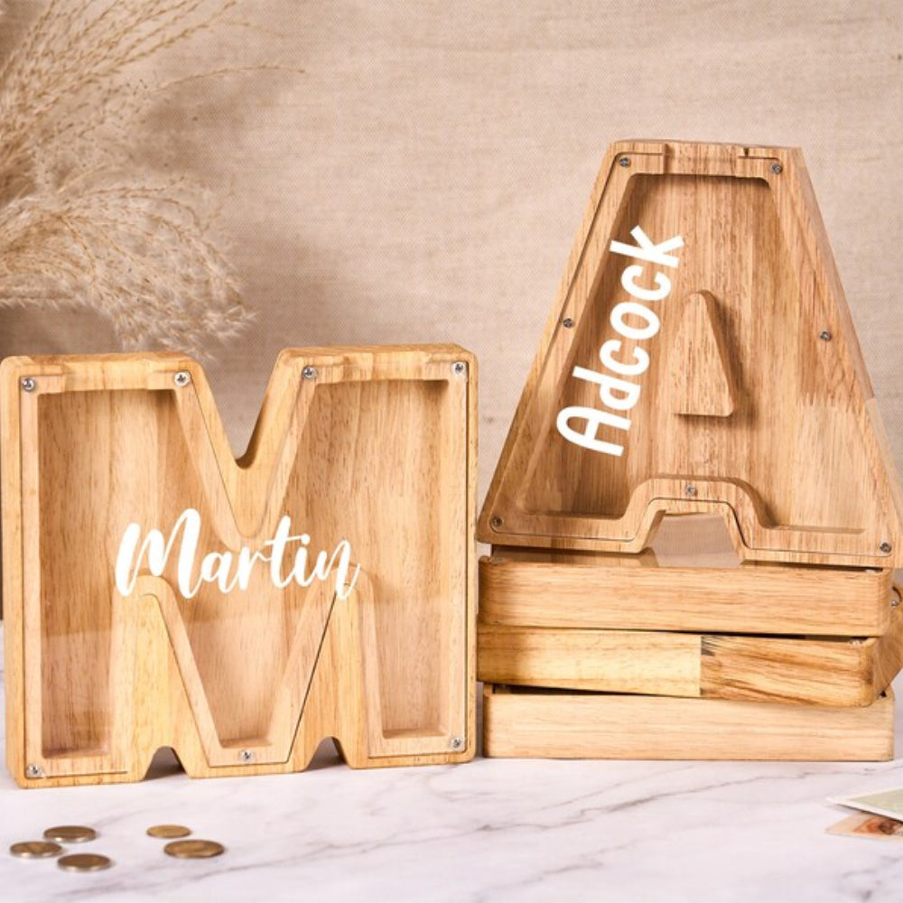 Personalized Kids Wooden Letter Coin Piggy Bank