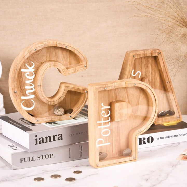 Personalized Kids Wooden Letter Coin Piggy Bank