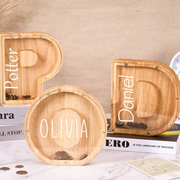 Personalized Kids Wooden Letter Coin Piggy Bank