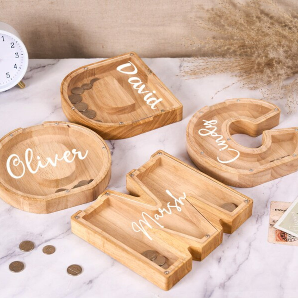 Personalized Kids Wooden Letter Coin Piggy Bank