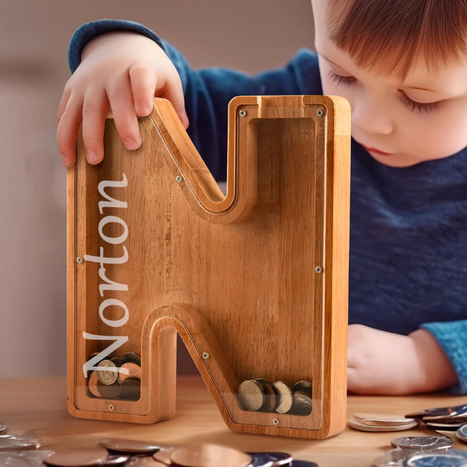 Custom Wooden Letter Piggy Bank For Boys or Girls