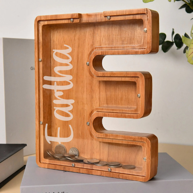 Custom Wooden Letter Piggy Bank For Boys or Girls