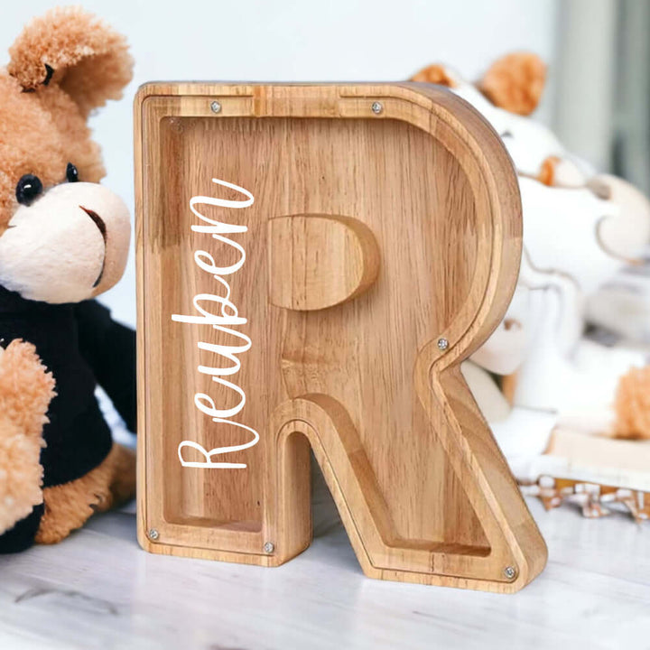 Personalized Wooden Letter Piggy Bank