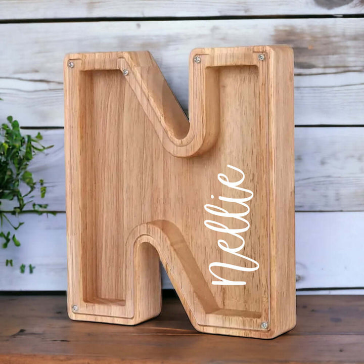 Personalized Wooden Letter Piggy Bank