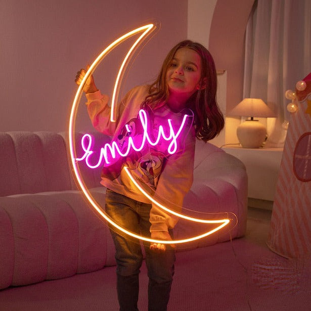 Personalized Name and Moon Baby Room Neon Sign