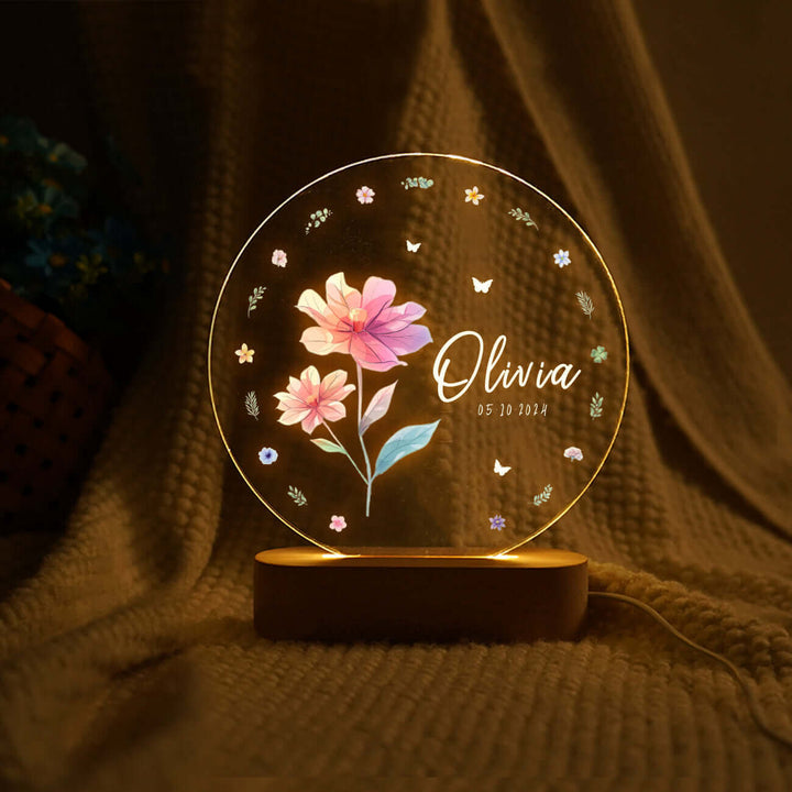 Personalized Birth Flower Name Night Light