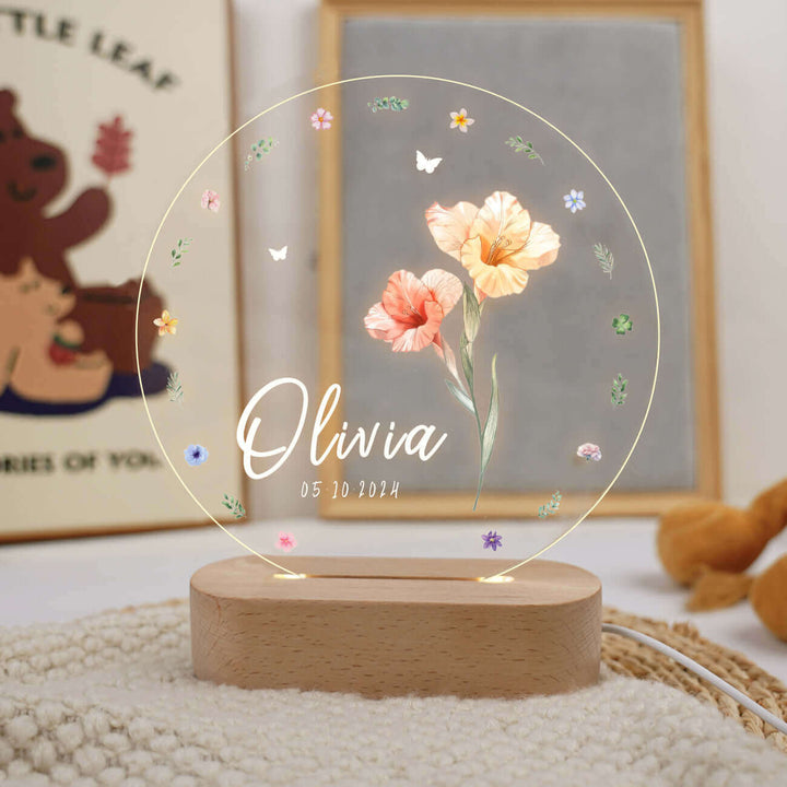 Personalized Birth Flower Name Night Light