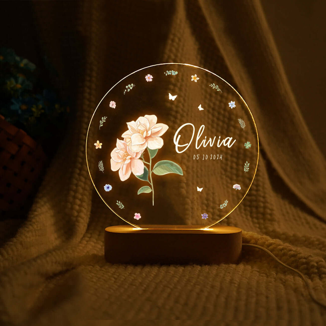 Personalized Birth Flower Name Night Light