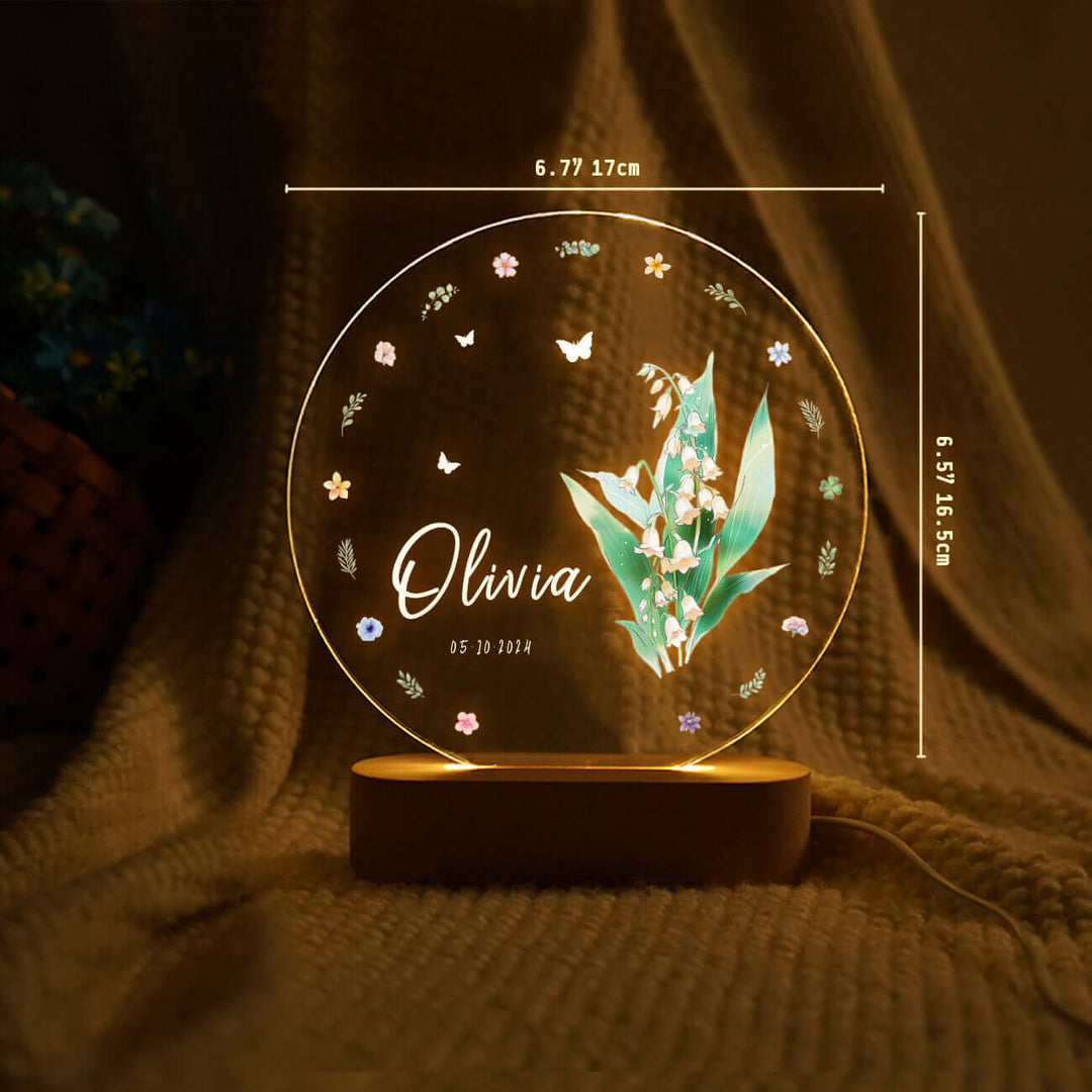 Personalized Birth Flower Name Night Light