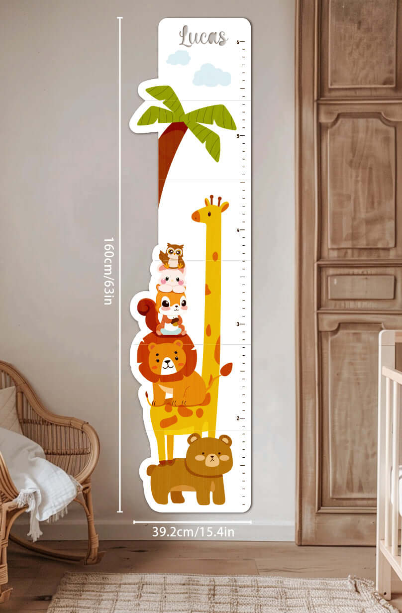 Personalized Wooden Cute Animals Growth Chart Ruler