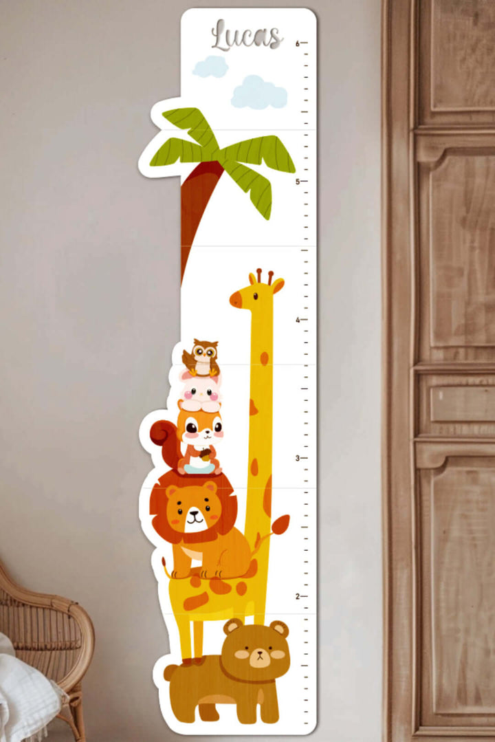 Personalized Wooden Cute Animals Growth Chart Ruler