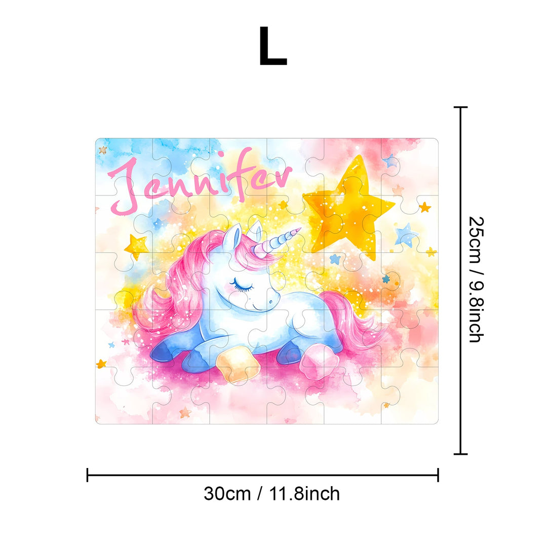 Personalized Sleeping Unicorn Name Puzzle – Custom Wooden Puzzle for Girls