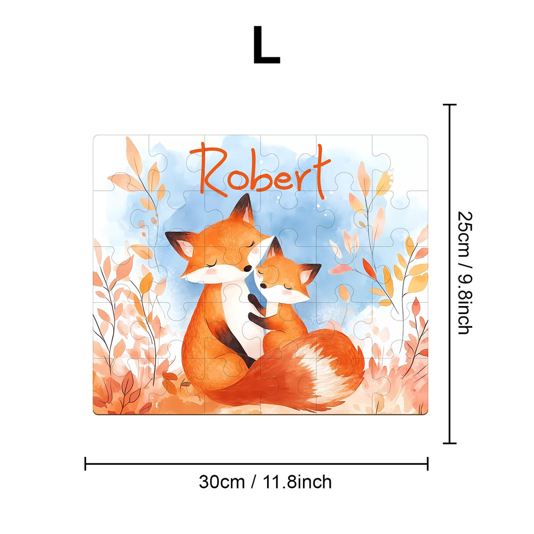 Personalized Autumn Fox Name Puzzle – Fall-Themed Wooden Puzzle for Toddlers
