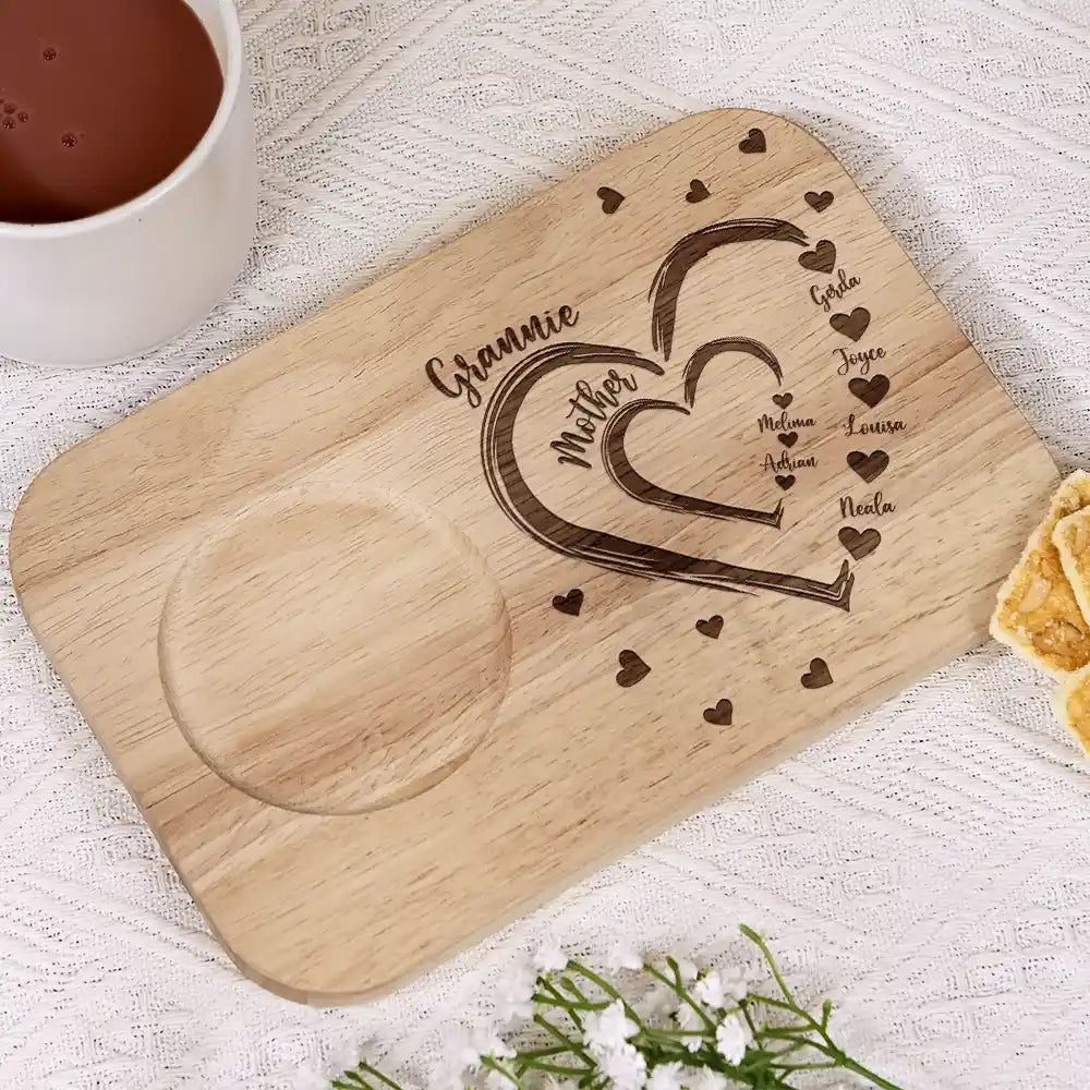 Personalized Serving Board With Cup Holder - Mom Grandma Sweethearts