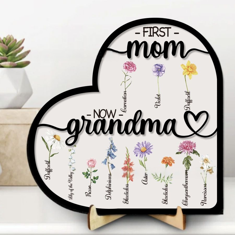Family Personalized Custom 2-Layered Wooden Plaque With Stand For Mom, Grandma