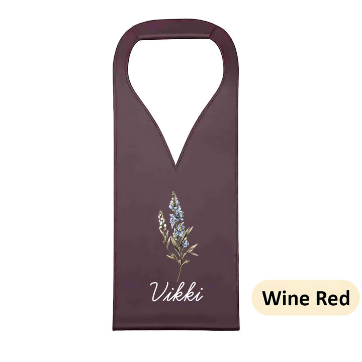 Personalized Birth Flower Leather Wine Bag for Wine Lover