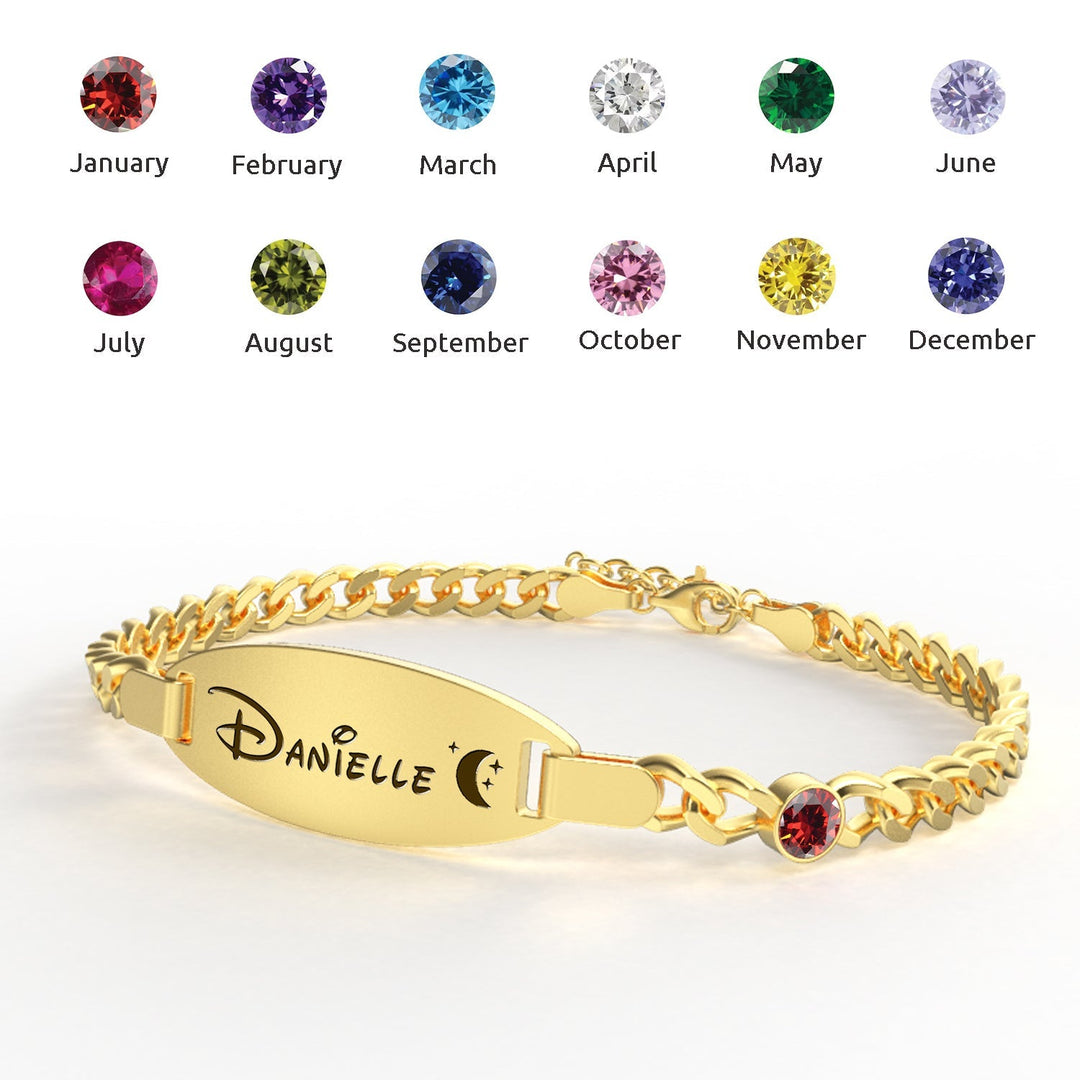 Personalized Oval Name Bracelet – Engravable Baby Keepsake with Birthstone