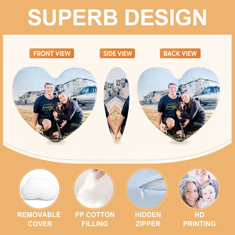Personalized Photo Heart Pillow Custom Plush Keepsake