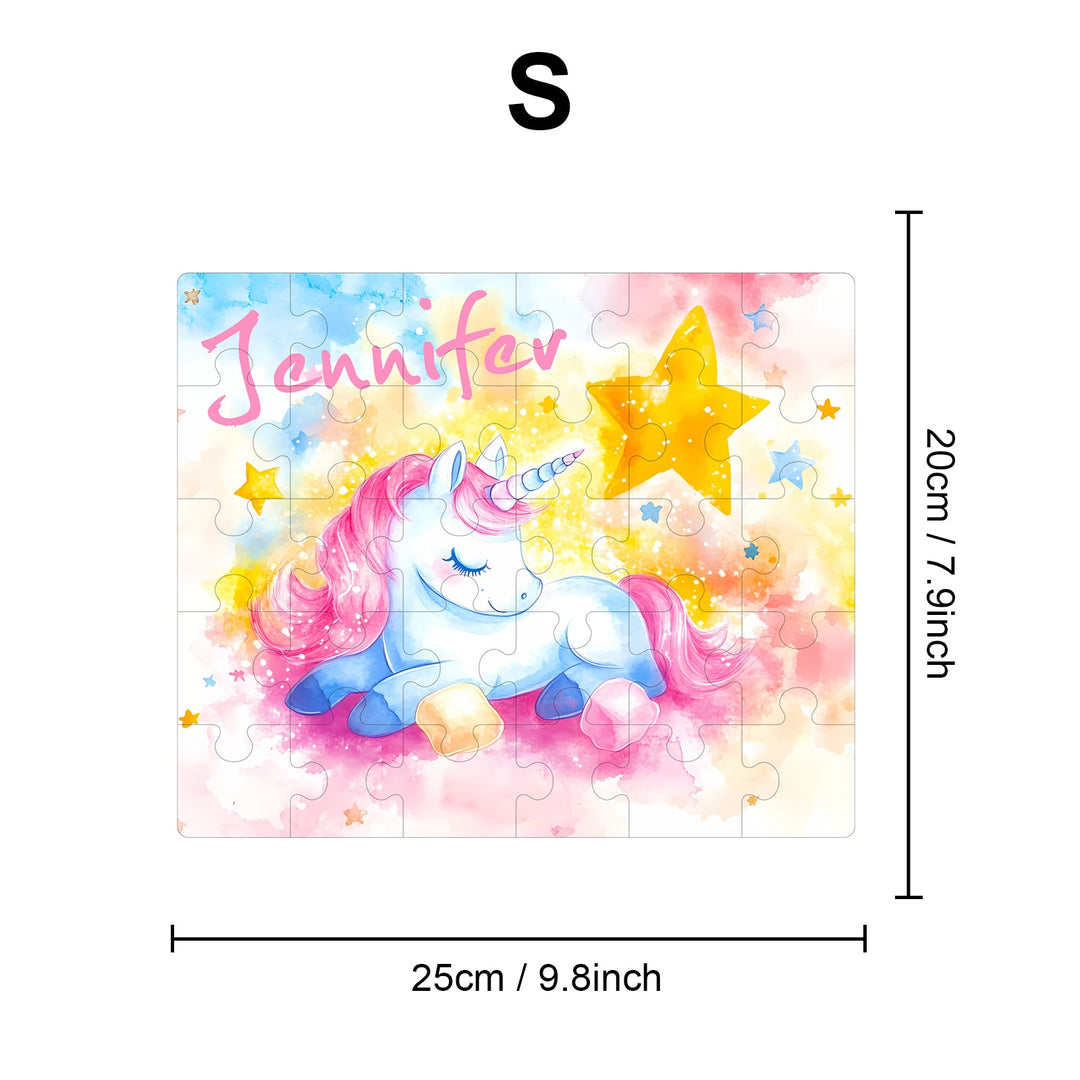 Personalized Sleeping Unicorn Name Puzzle – Custom Wooden Puzzle for Girls