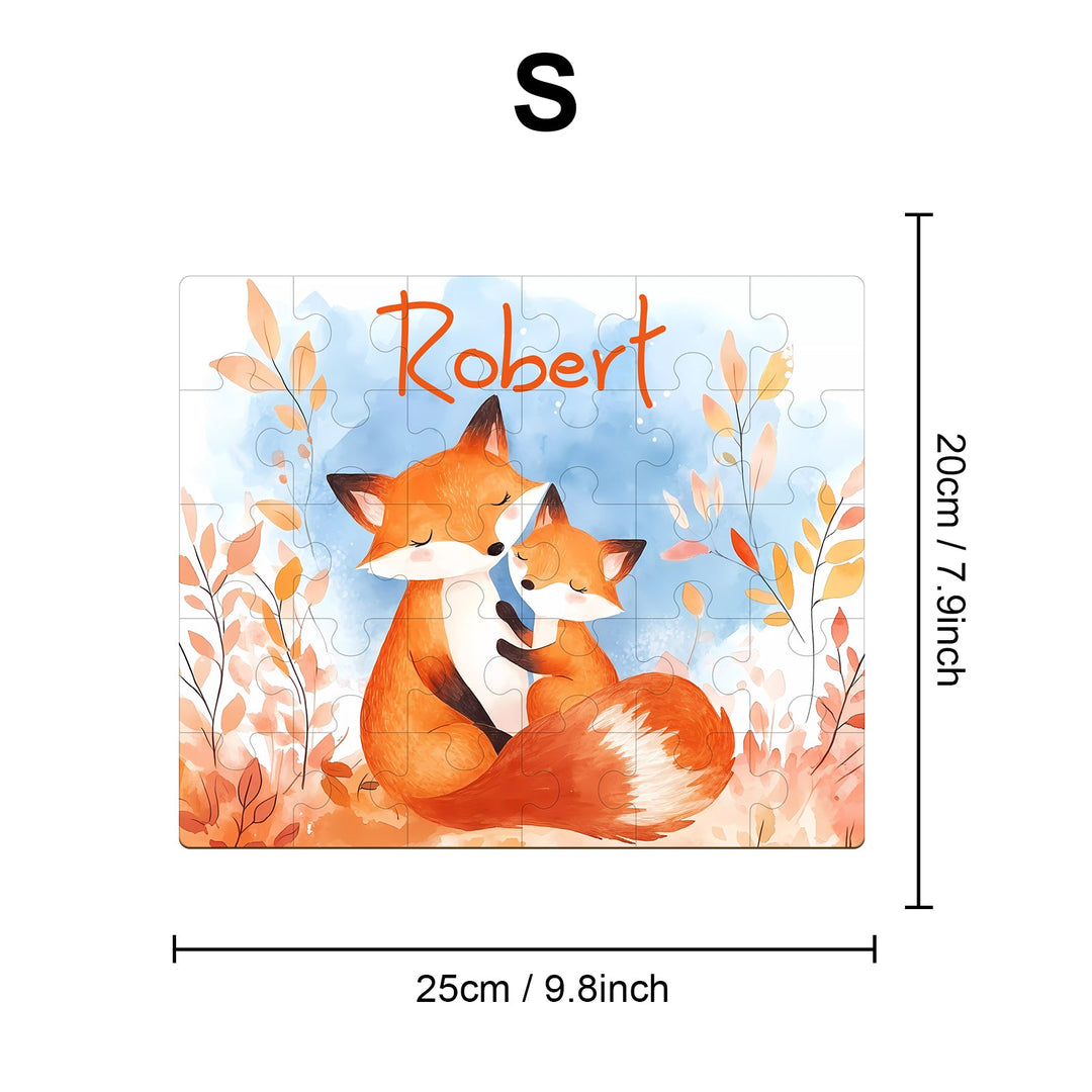 Personalized Autumn Fox Name Puzzle – Fall-Themed Wooden Puzzle for Toddlers