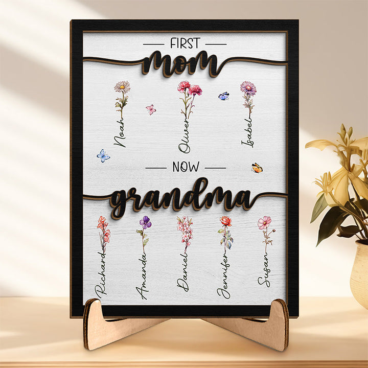Family Personalized Custom 2-Layered Wooden Plaque With Stand For Mom, Grandma