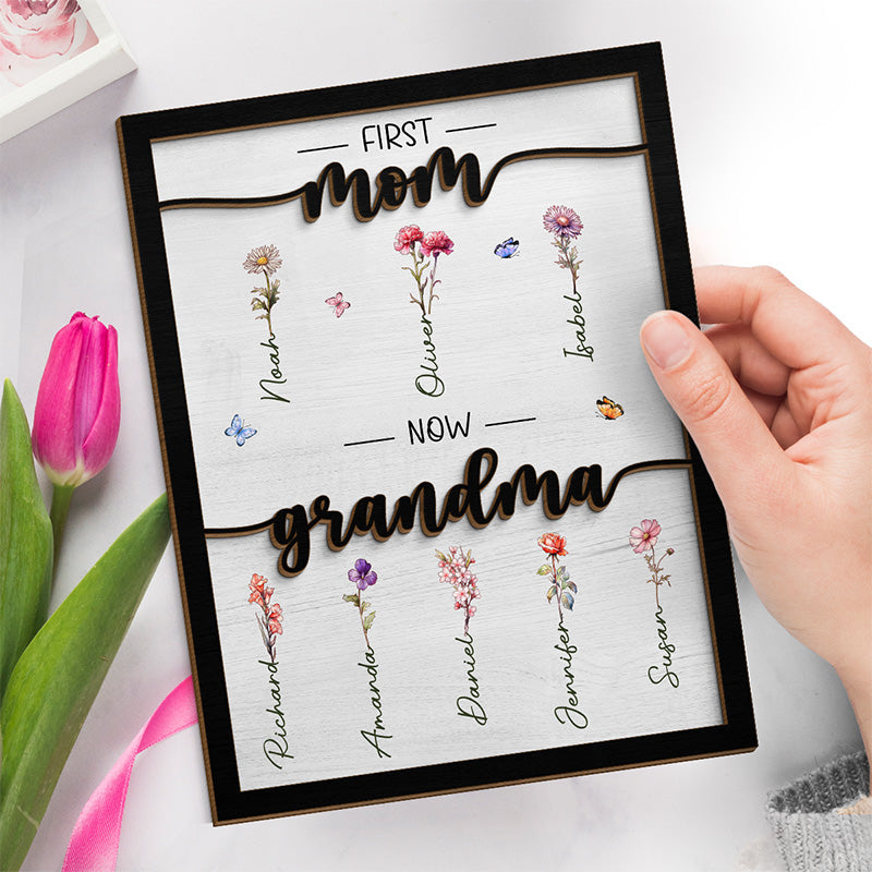 Family Personalized Custom 2-Layered Wooden Plaque With Stand For Mom, Grandma