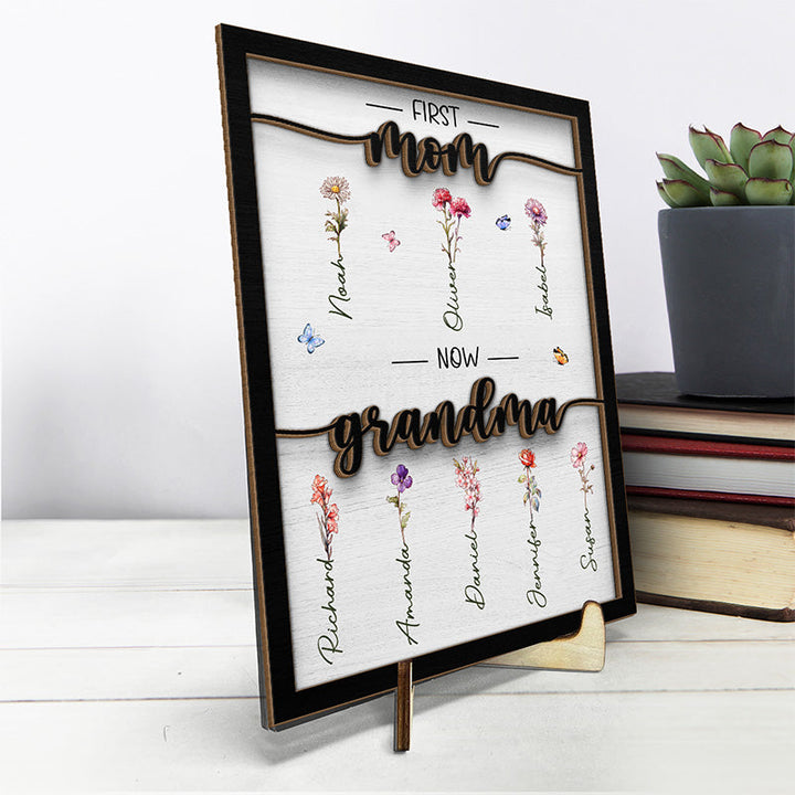 Family Personalized Custom 2-Layered Wooden Plaque With Stand For Mom, Grandma