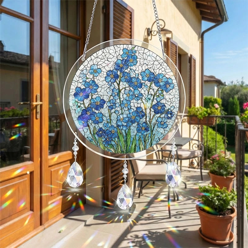 Azure Bloom Whisper Acrylic Suncatcher – Serene Floral Window Hanging Decor