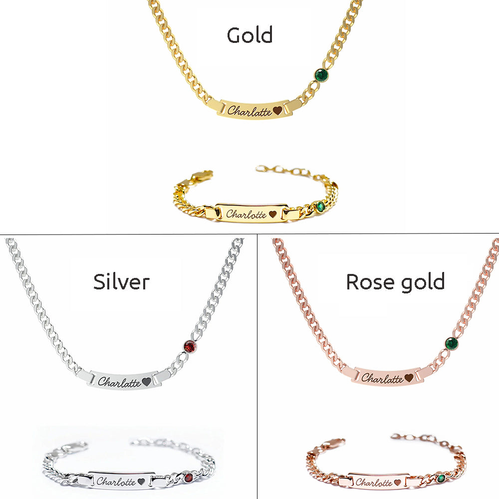 Personalized Baby Name and Birthstone Bracelet