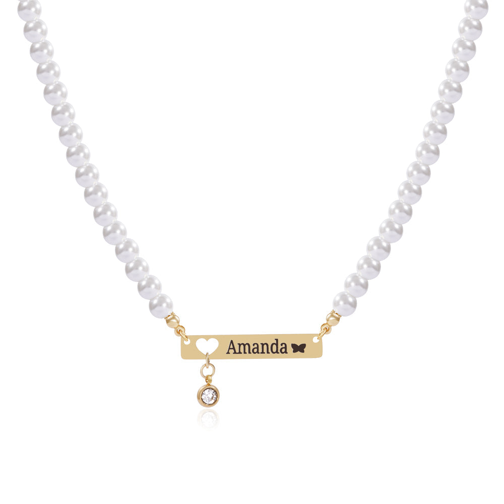 Personalized Baby Girl Name and Birthstone Pearl Necklace