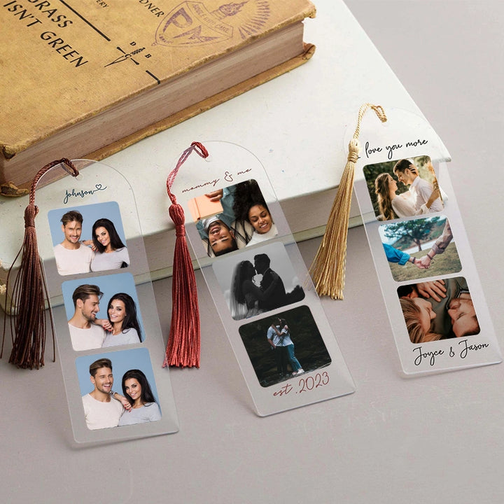 Marcador de página personalizado com foto – Marcador de página em acrílico personalizado com foto, presente de Natal para leitores, lembrança fotográfica para ela.