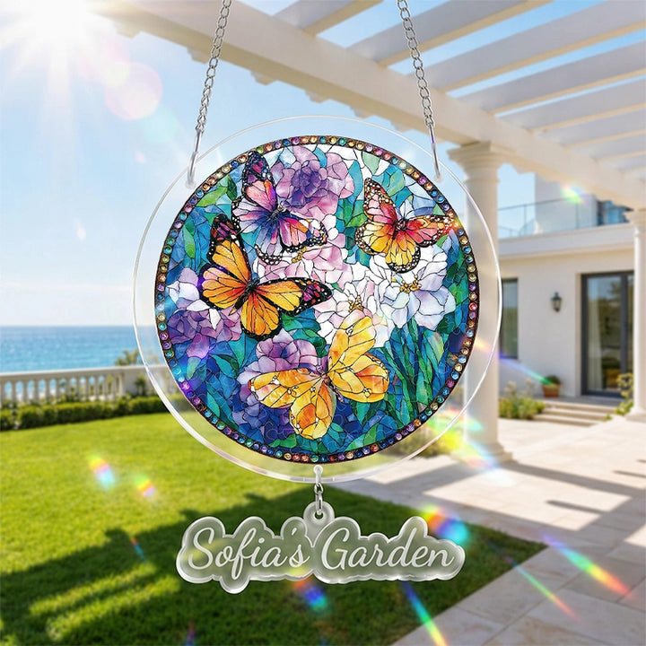 Butterflies in Bloom Acrylic Suncatcher – Floral Butterfly Light-Catching Window Art Décor