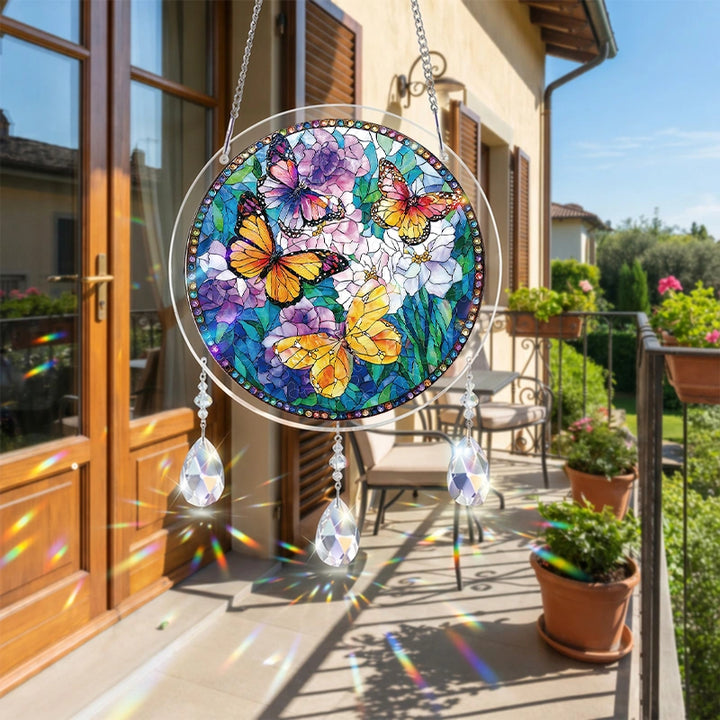 Butterflies in Bloom Acrylic Suncatcher – Floral Butterfly Light-Catching Window Art Décor