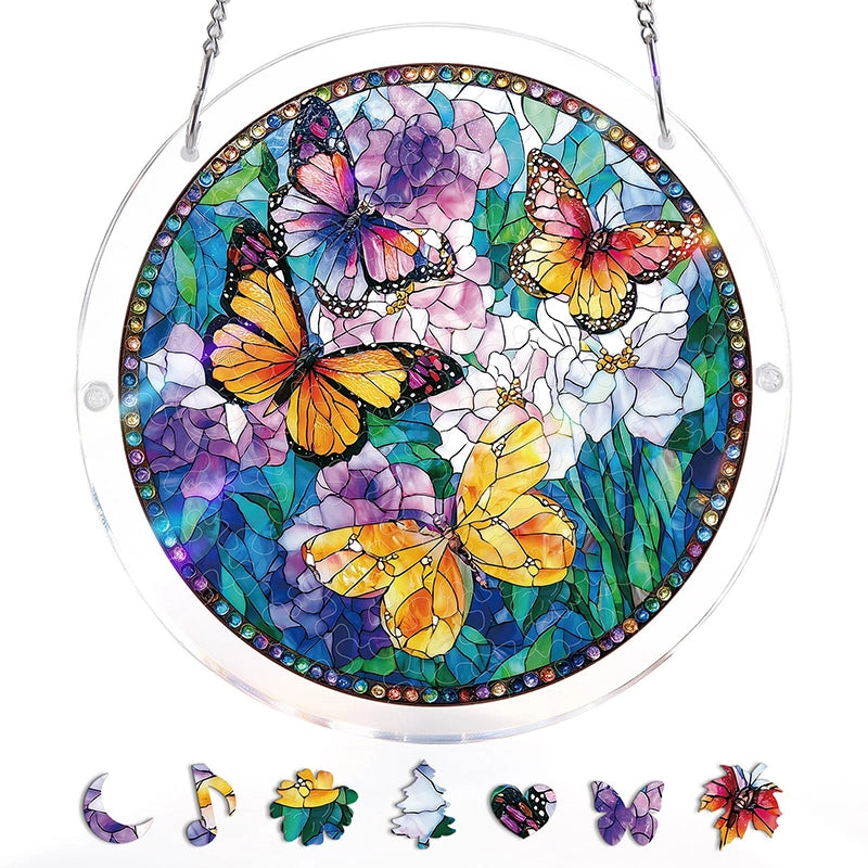 Butterflies in Bloom Acrylic Suncatcher Puzzle – Light Catching Window Art Décor