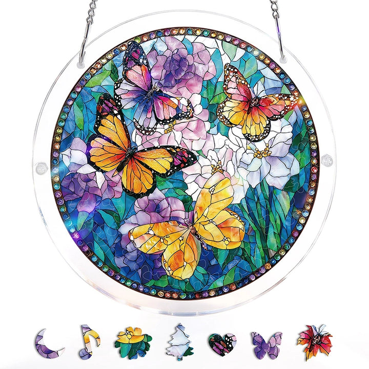 Butterflies in Bloom Acrylic Suncatcher Puzzle – Light Catching Window Art Décor