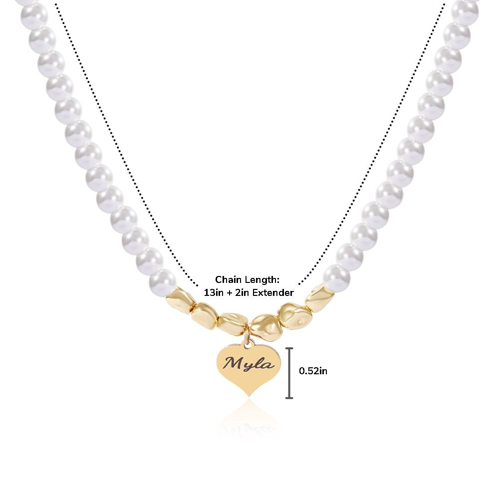 Personalized Girl's Name Heart Pearl Necklace