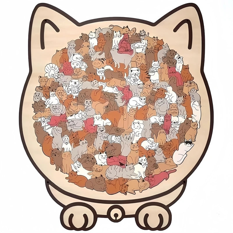 Cat-Shaped Wooden Puzzle - Unique Irregular Pieces Gift for Cat Lovers