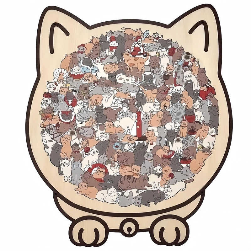Cat-Shaped Wooden Puzzle - Unique Irregular Pieces Gift for Cat Lovers