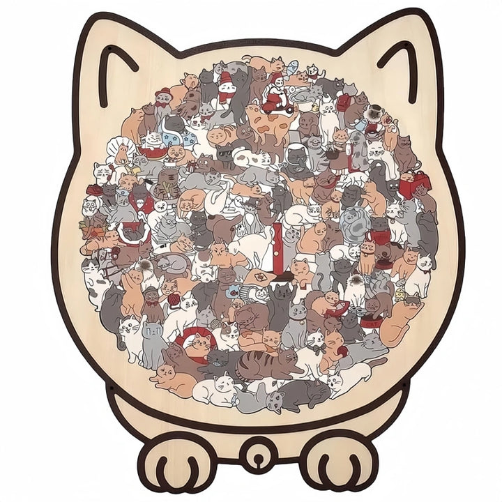 Cat-Shaped Wooden Puzzle - Unique Irregular Pieces Gift for Cat Lovers