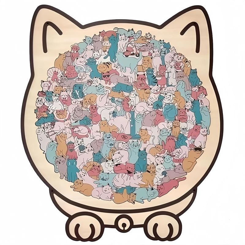 Cat-Shaped Wooden Puzzle - Unique Irregular Pieces Gift for Cat Lovers