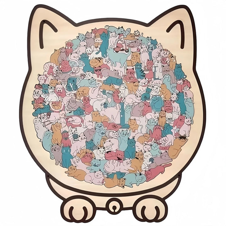 Cat-Shaped Wooden Puzzle - Unique Irregular Pieces Gift for Cat Lovers