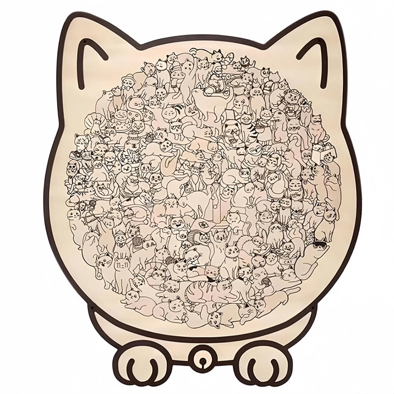 Cat-Shaped Wooden Puzzle - Unique Irregular Pieces Gift for Cat Lovers
